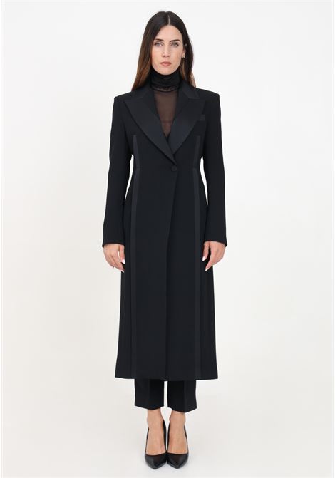 Cappotto nero da donna con dettagli in raso lucido SIMONA CORSELLINI | A24CECP001-01-TENV00080003